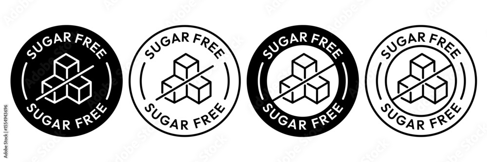 Sugar free icons. Zero sugar label. Set allergen free icons. Allergen free products. Sugar free logo, label, badge, sticker, symbol, emblem, black, circle, line, vector, isolated illustration. Sugar free icons. Zero sugar label. Set allergen free icons. Allergen free products. Sugar free logo, label, badge, sticker, symbol, emblem, black, circle, line, vector, isolated illustration.