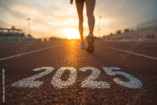 Wallpaper Mural Motivated Woman Runner at Starting Line with 2025 Track Marking Torontodigital.ca