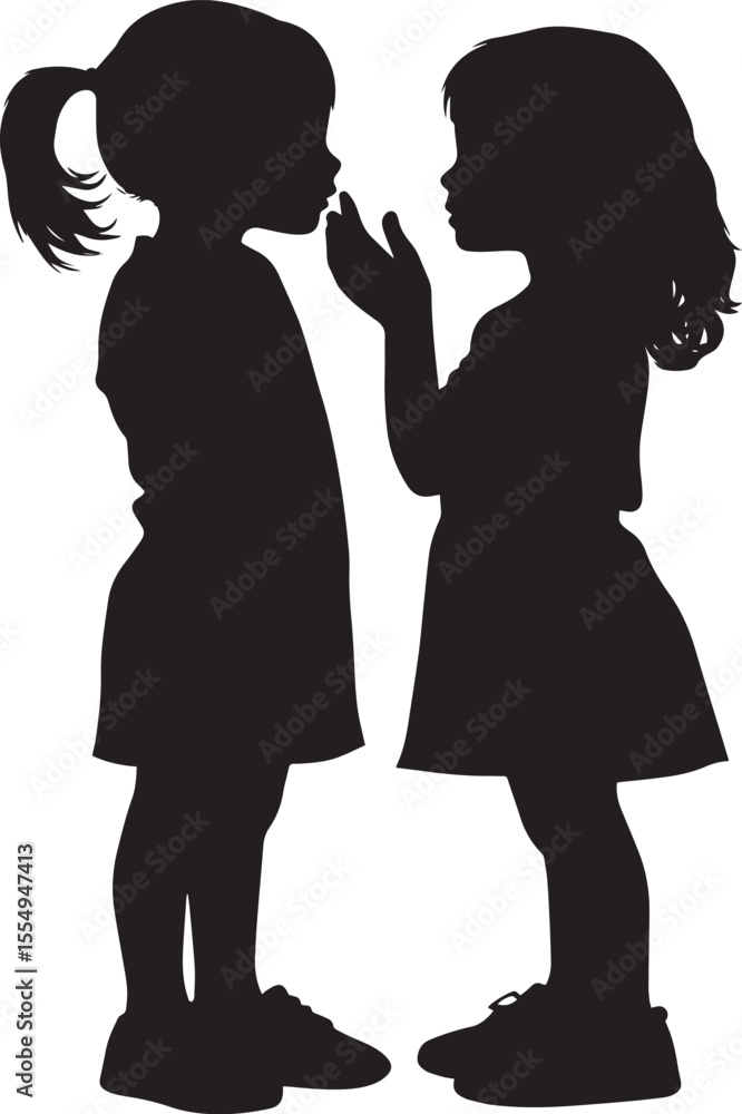 Silhouette of a Child Whispering a Secret Full-length black vector illustration of one child leaning close, hand cupped near anothers ear. Silhouette of a Child Whispering a Secret Full-length black vector illustration of one child leaning close, hand cupped near anothers ear.