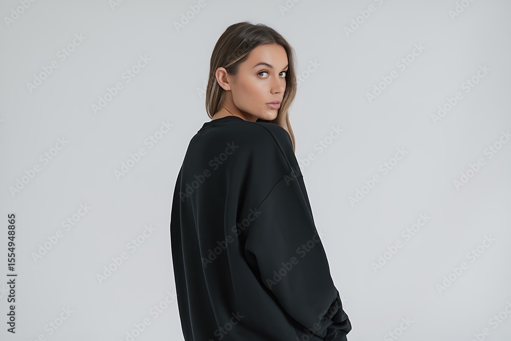 Fototapeta premium Woman in Black Sweater Fashion Photography Minimalist Portrait Studio Shot
