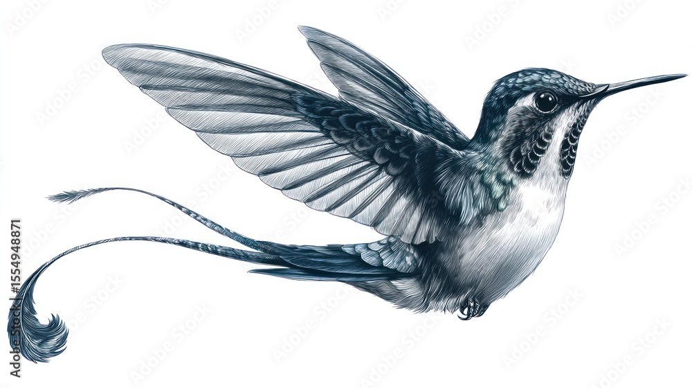Obraz premium Detailed illustration of a hummingbird in flight