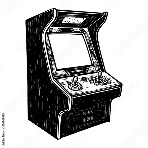 Retro Arcade Game Machine Vintage Black and White Outline Line Art Drawing Illustration Design