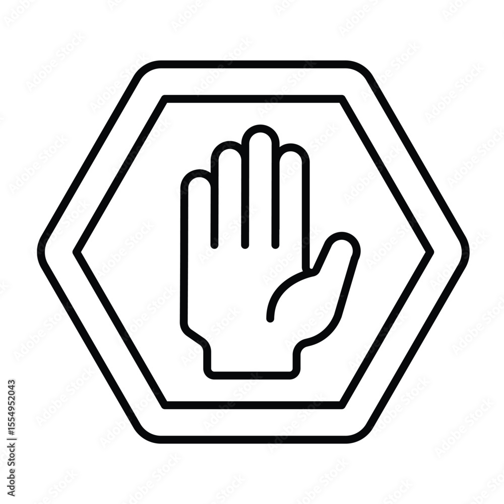 Obraz premium Traffic stop hand palm thin line icon, making road concept. Vector graphics. Stopping movement hand gesture, road sign on white background, style mobile or design.