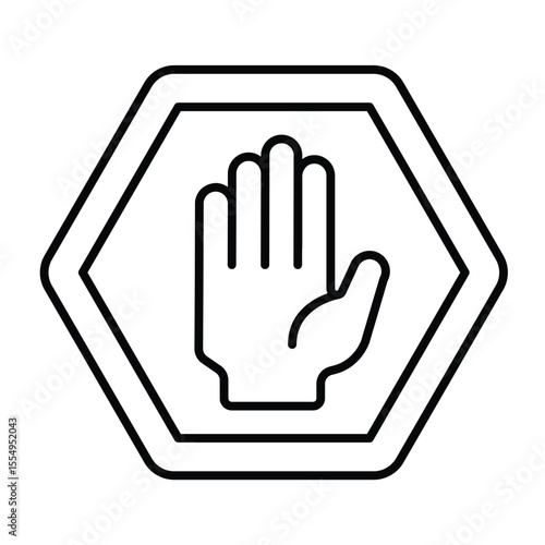Traffic stop hand palm thin line icon, making road concept. Vector graphics. Stopping movement hand gesture, road sign on white background, style mobile or design.