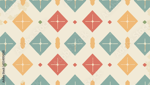 Retro Harlequin Pattern with Stylized Flowers







