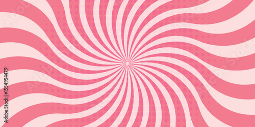 Candy color sunburst background. Abstract pink cream sunbeams design wallpaper. Colorful spinning lines for template, banner, poster, flyer. Sweet rotating cartoon swirl or whirlpool. Vector backdrop