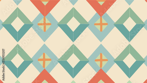 Retro Harlequin Pattern with Stylized Flowers







