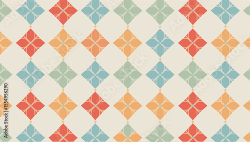 Retro Harlequin Pattern with Stylized Flowers







