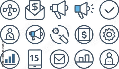 Marketing Strategy Icons A Comprehensive Set of  Business Communication and  Financial Icons for Your Projects