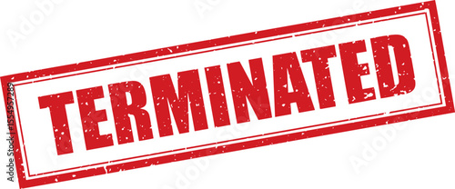 Red Terminated Rubber Stamp Word Text Written in Grunge Vector in Double Sharp Border, Vintage, Transparent Background, Svg, Png