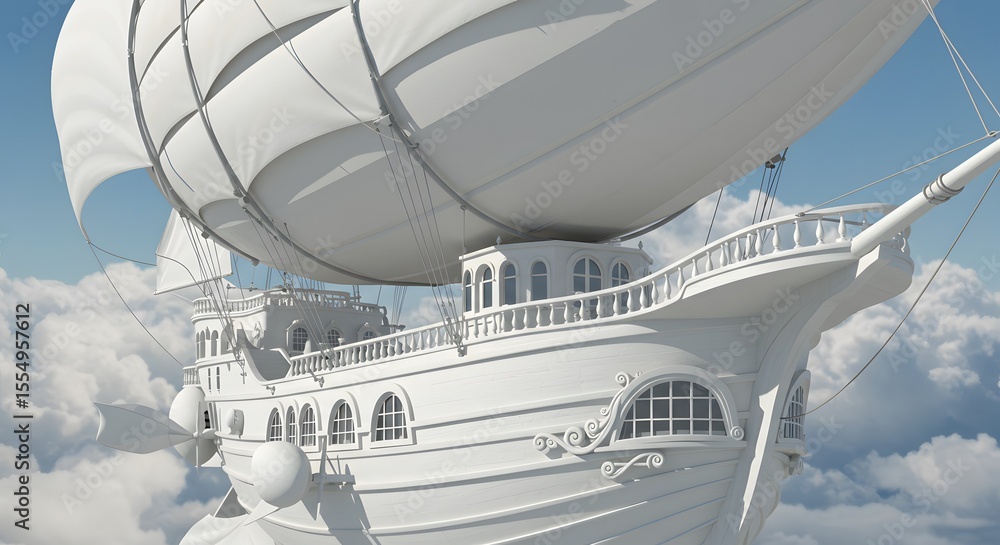 Obraz premium White Sky Ship: Voyage on the Clouds of Dreams