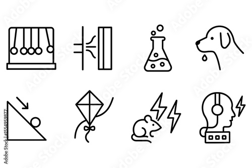 Science and reaction concepts illustrated through simple line art, vector illustration