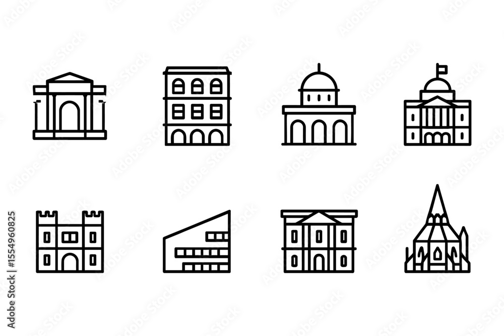Collection of iconic buildings and architecture in outline style, vector illustration Collection of iconic buildings and architecture in outline style, vector illustration
