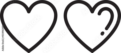 Conceptual Illustration of Two Hearts Representing Love and Questioning Love in a Minimalist Black and White Design