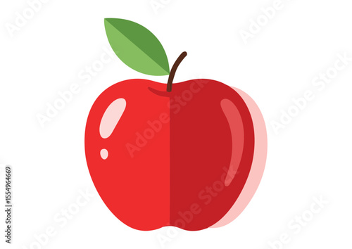 Red apple with green leaf on white background, symbol of knowledge, minimalist design, concept image