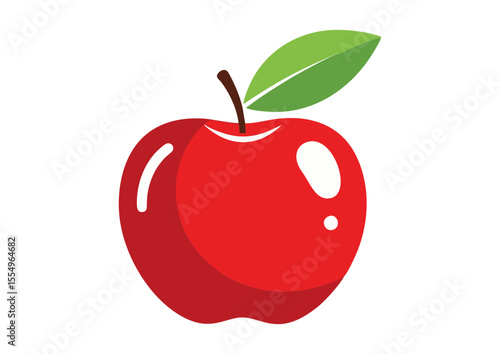 Half-lit red apple with green leaf on white background, symbol of knowledge, minimalist design, concept image