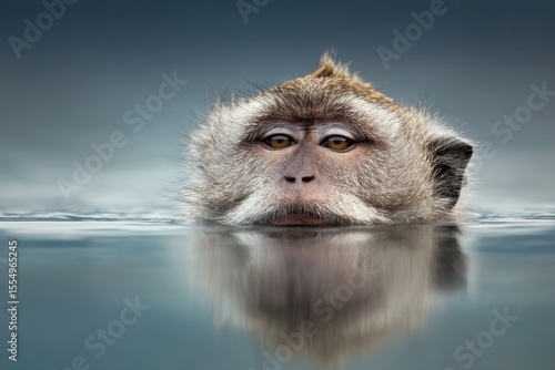 A monkey in the water looking at the camera