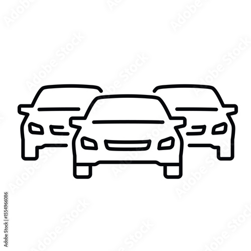 An icon of cars in a large traffic jam, symbolizing the congestion that typically occurs on busy city roads during rush hour.