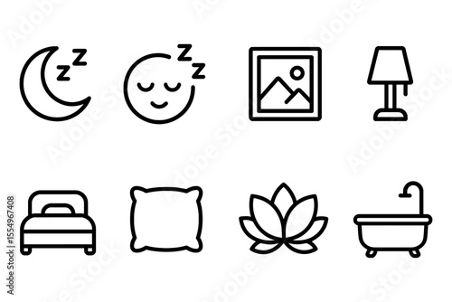 Cozy nighttime essentials and relaxation symbols collection, vector illustration