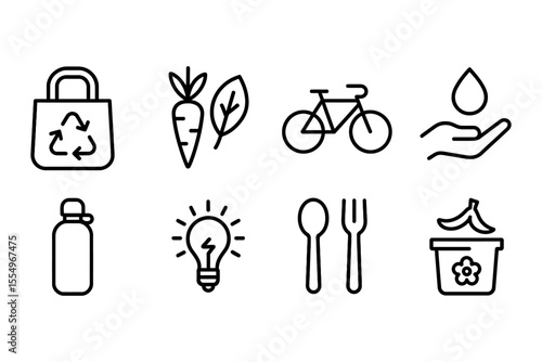 Eco-friendly lifestyle habits illustrated with sustainability symbols, vector illustration