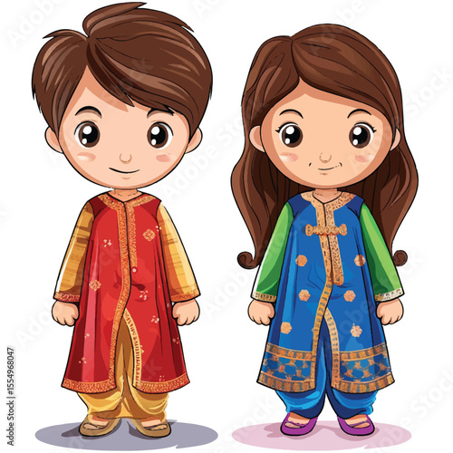 Adorable Boy and Girl in Vibrant South Asian Attire