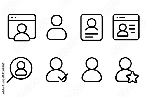 User profile icons set with magnifying glass, checklist, and star, vector illustration