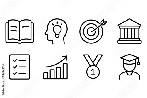Learning milestones illustrated with education icons in minimalist style, vector illustration