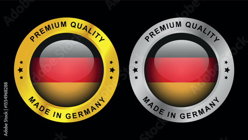 premium quality made in germany labels with gold and silver round badge design on black	