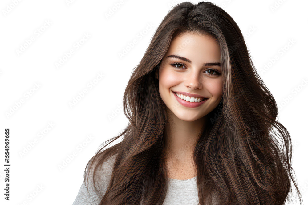 Smiling woman with long hair exudes joy and warmth in a casual setting, showcasing natural beauty and confidence in bright lighting Smiling woman with long hair exudes joy and warmth in a casual setting, showcasing natural beauty and confidence in bright lighting
