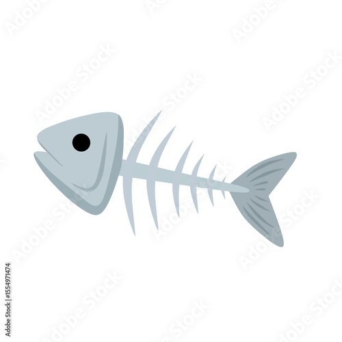 Minimal fishbone skeleton vector illustration with cartoon-style head and tail. Ideal for food waste concepts, seafood designs, or eco-friendly symbol themes