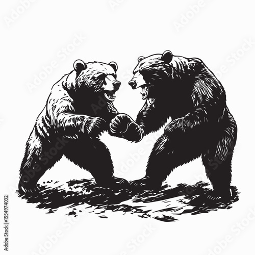 Two Wild Bears Fighting Fiercely in the Forest Over Their Territorial Dispute
