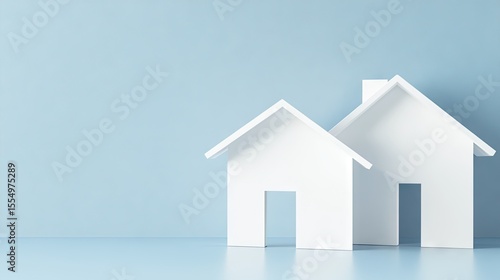 Fototapeta Naklejka Na Ścianę i Meble -  Two simple white houses on a light blue background.