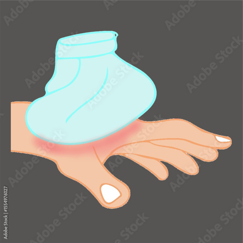 hand suffering from pain getting ice pack treatment illustration remedies.eps