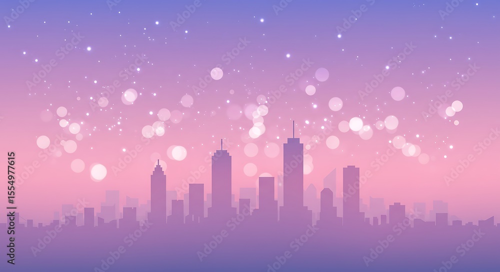 Fototapeta premium Dreamy Cityscape at Twilight: A Serene Pink and Purple Skyline
