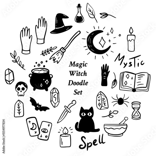 Magical Doodle Elements and Potions for Witches and Wizards in the World of Sorcery and Enchantment