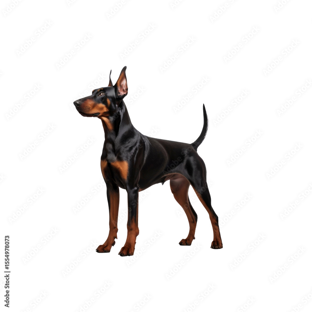 Majestic Doberman Pinscher Dog Breed Portrait on Transparent Background Majestic Doberman Pinscher Dog Breed Portrait on Transparent Background