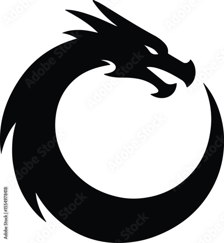 Silhouette Ouroboros dragon forming circular symbol Vector illustration