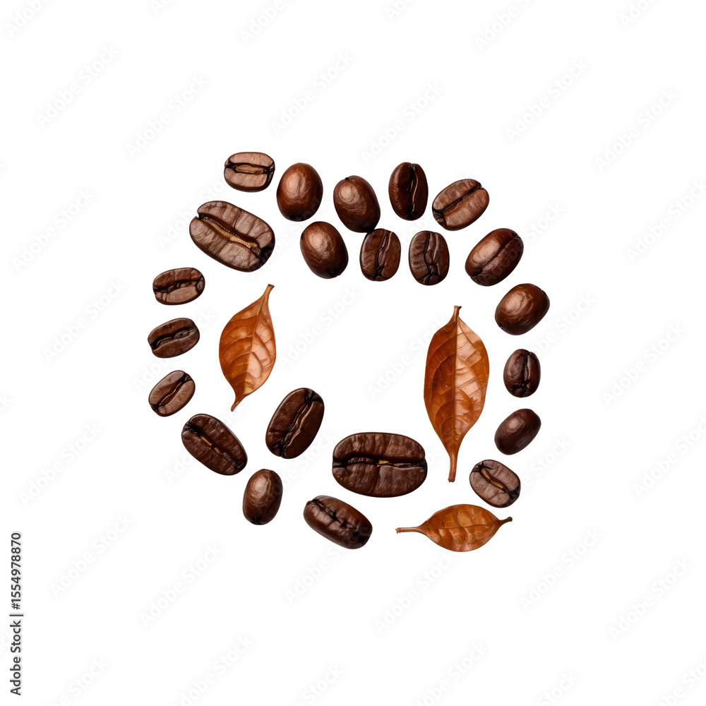 Obraz premium Aromatic Coffee Beans and Autumn Leaves in a Circular Design