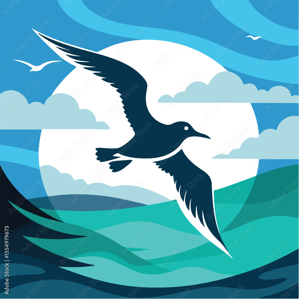 Fototapeta premium Seagull Silhouette Over Ocean