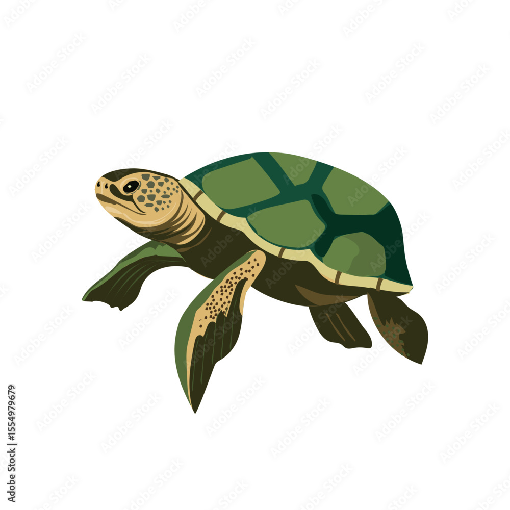 Fototapeta premium Graceful Green Sea Turtle Vector Tortuga Marina JPG Marine Animal Illustration for Wildlife Designs, Detailed Shell and Ocean Life Colors