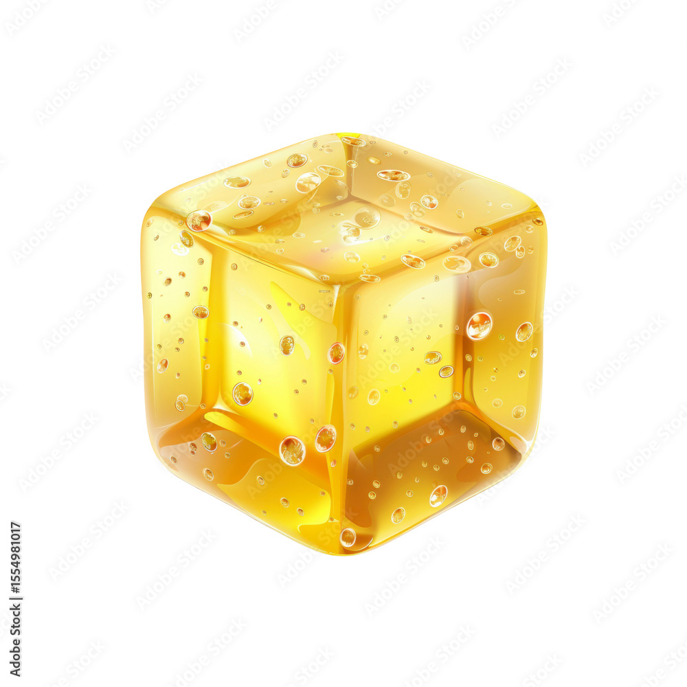 Obraz premium Golden Honey Cube with Water Droplets - 3D Render