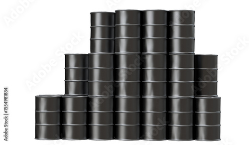 Φωτογραφία Stack of steel oil barrels isolated on transparent background