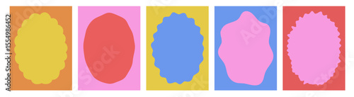 Set of frames with doodle curvy squiggly wavy. Wave scalloped edge border in flat retro style.