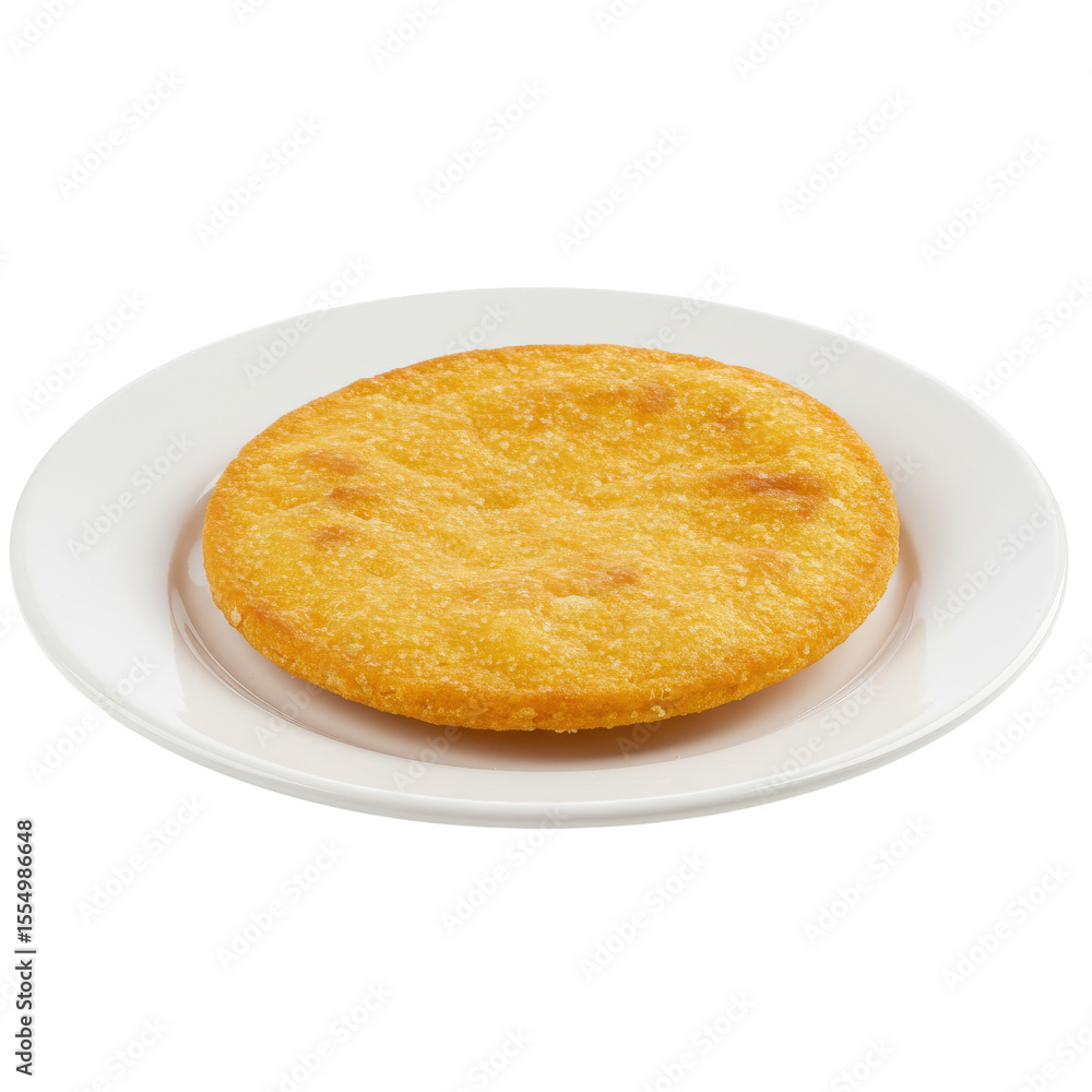 Golden round flatbread on a white plate Golden round flatbread on a white plate
