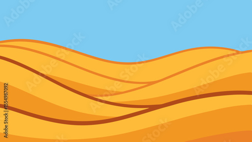Stylized desert landscape with rolling sand dunes under a clear blue sky