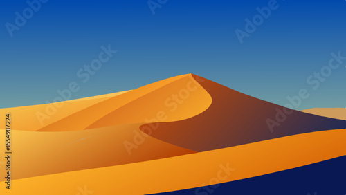 Stylized desert landscape with rolling sand dunes under a clear blue sky