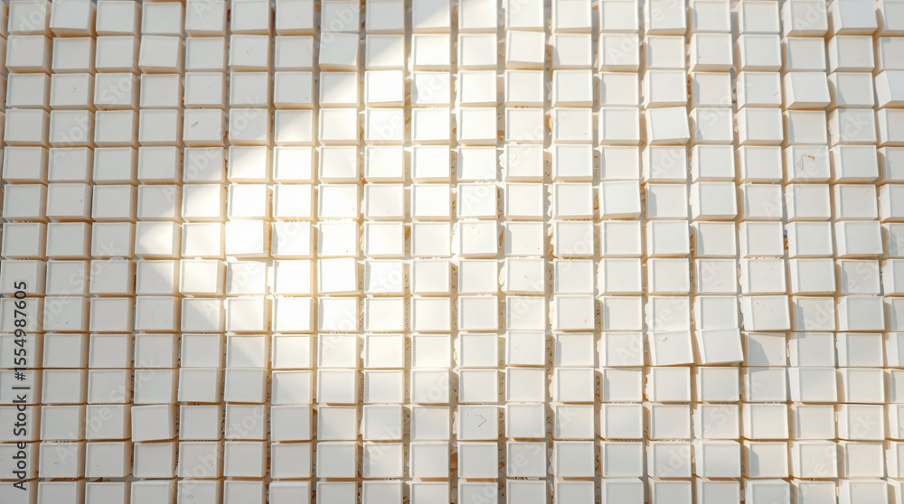 Fototapeta premium Abstract yellow mosaic tiles create a seamless grid pattern on a textured surface, ideal for architectural wall or floor designs
