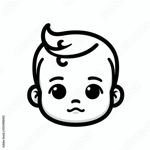 Cute cartoon baby face with light hair and innocent expression, minimalist design