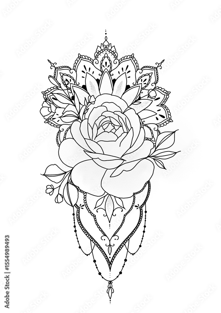 Obraz premium Mandala Rose Composition – Elegant Floral Blend