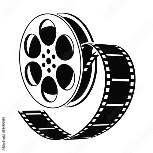 Cinematic Reel: A classic film reel design with its cinematic strip, symbolizing the art of cinema, entertainment and storytelling.